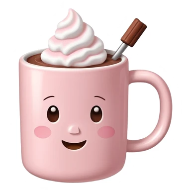 light pink mug with hot chocolate and marshmallows sticker