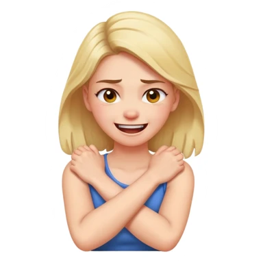 girl with arms crossed holding her neck looking angry while laughing sticker