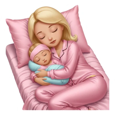Mulher dormindo de pijama na sua cama de cetim rosa bebê sticker