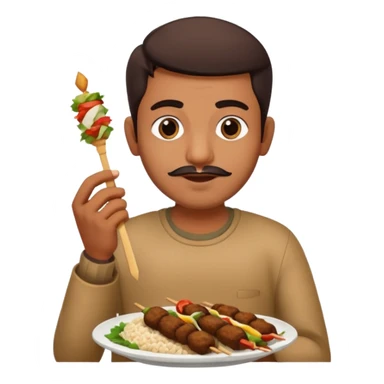 Indian man eating kebab in his right hand and rice in his left hand sticker
