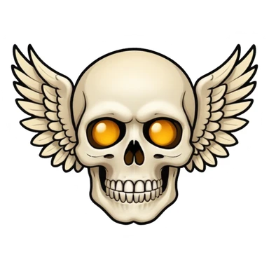 Create an emoji depicting a skull with wings, This image should be rendered in a bold, graphic novel style, capturing the raw intensity and artistry synonymous with Avenged Sevenfold.  sticker