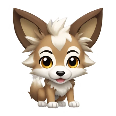 Brown Beige White Cartoon Chibi Wolf Eevee Lycanroc Full Body sticker