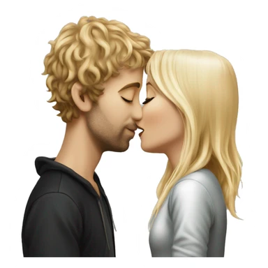 Pippin-hobbit wearing hoodie passionately kissing pretty blonde woman with black top sticker