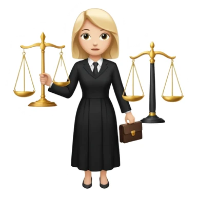 woman lawyer blanche et blonde avec des cheveux mi-long; elle est habillée avec une longue robe noire et une cravate blanche; elle soutient fièrement le symbole de la justice sticker