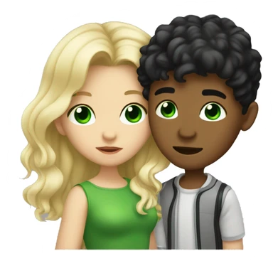 Blonde girl with green eye and wavy medium hair, black haired boy is kissing sticker