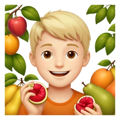 happy boy enjoying fruit outdoors sticker