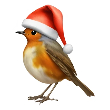 Watercolor Robin two Legs Bird Santa hat sticker