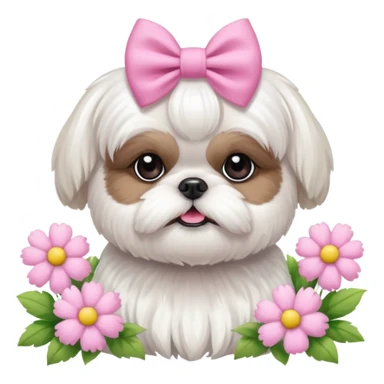 CUTE ALL WHITE SHIH TZU WEARING PINK WITH SPRING FLOWERS sticker