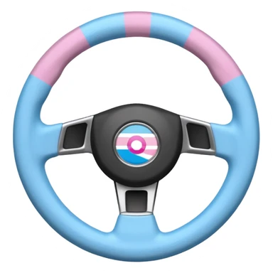 steering wheel with transgender pride flag colors, fluffy sticker