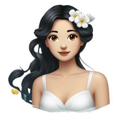Pretty young Lady with black hair flowers in hair white dress surrounded by flowing water sticker