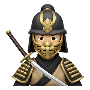 Samurai with helmet and a detailed mask covering their mouth and they are drawing out their sword sticker