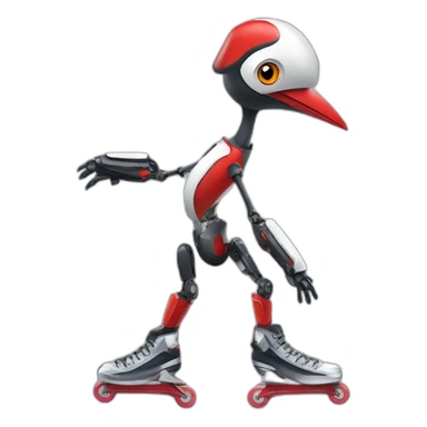 anthropogenic robotic red woodpecker skating sticker
