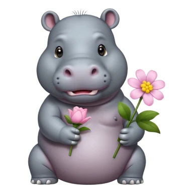 hippo holding flower sticker