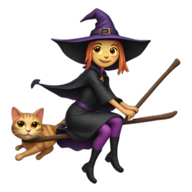 witch and cat on a broom  sticker