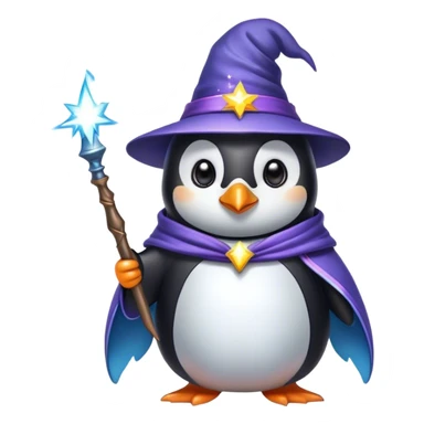 penguin wizard with magical sparks coming out of his wand sticker