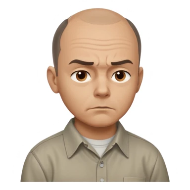 Carl from Sling Blade, serious expression, recognizable features, chin sticking out, slouching posture, no glasses, shirt with collar,  side view,show his entire body, he is standing. three-quarter face angle. He sticks his head forward. face should be more realistic sticker