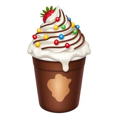 Un vaso plástico cubierto de chocolate que arriba se vea crema batida que por encima se vean fresas y chispas de colores  sticker