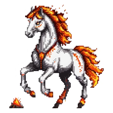 A fast-running fire horse made of embers, magma, and visible lava, with burning mane and ash particles sticker