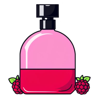 AVON women's perfume bottle next to a red raspberry bottle sticker
