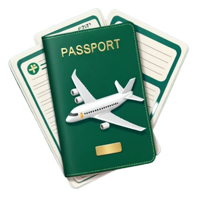 dark green passport with long white airline tickets sticking out, emoji style sticker