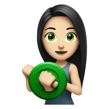Beautiful pale woman with long black hair and green eyes lifting weights sticker