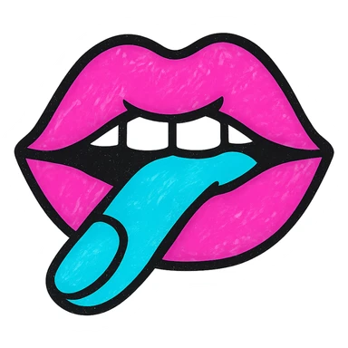 feminine lips biting a finger, pop art style, transparent background sticker