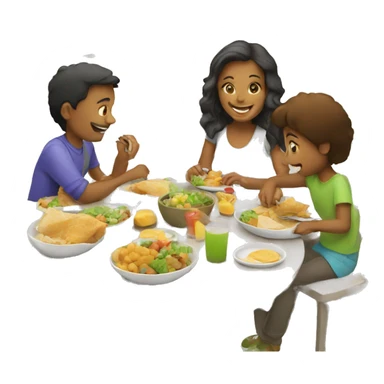 Parents eating lunch with their little kids  sticker
