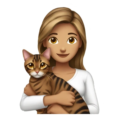woman long brown hair hug bengal cat sticker