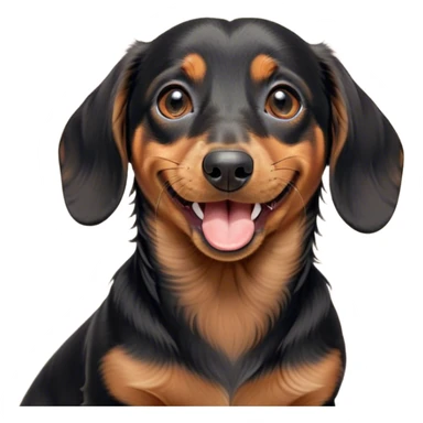 Cinematic Cute Yawning black and tan Dachshund Portrait Emoji, Head tilted slightly with a dramatic, wide-open yawn, showcasing a smooth black and tan coat with a subtle luster, floppy ears slightly drooping, round brown eyes barely open in drowsy contentment, Simplified yet irresistibly adorable features, highly detailed, glowing with a soft, cozy glow, high shine, relaxed yet expressive, stylized with a touch of whimsy, bright and endearing, soft glowing outline, capturing the essence of a sleepy yet affectionate companion, so drowsy it feels like it could stretch right out of the screen and curl up for a nap! sticker