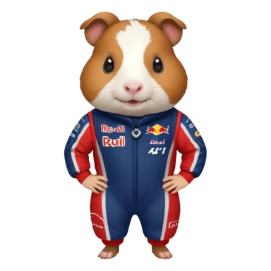 guinea pig wearing a Red Bull Formula 1 racing suit sticker