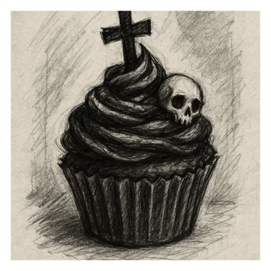gothic cupcake, pencil sketch style sticker