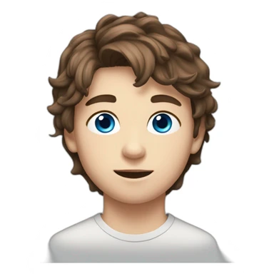 14 year old boy with brown hair going forward and messy in the front with blue eyes and is very handsome sticker