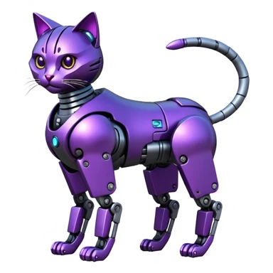 Black and purple futuristic mechanical technological shiny alloy modern realistic cool tough elegant sleek cyber-mecha-robo-oriental-cat (full body) sticker