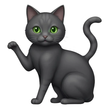 full body gorgeous solid dark grey cat with green eyes, white paws and white whiskers playing sticker