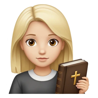 Girl with blond hair and dark brown eyes who have bible  sticker