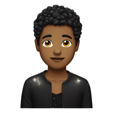 Brown boy with black short hair with sparkles in hair  sticker
