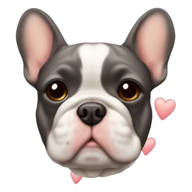 A frenchie with floating hearts around his head sticker