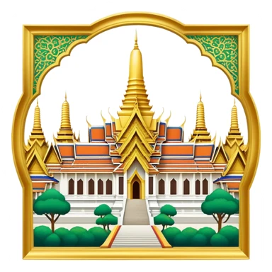 Cinematic Realistic Grand Palace Bangkok Landmark Emoji, showcasing the opulent golden spires, intricate Thai architecture, and the Emerald Buddha Temple set within a vibrant, manicured courtyard. sticker
