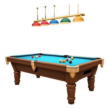 A well-arranged pool table with colorful billiard balls neatly placed, and a cue stick poised to take a shot. The setting is a dimly lit room with a focused atmosphere, highlighting the precision and strategy involved in the game of billiards. sticker