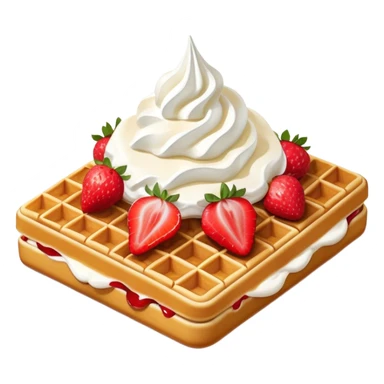 square waffle with dollop of whipped cream and strawberries on top sticker