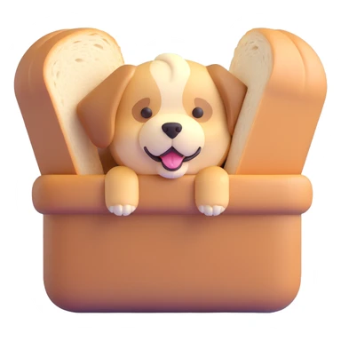 fluffy bread maker soft fluffy dog peeking from a bread loaf, cheerful, warm beige, full-body sticker