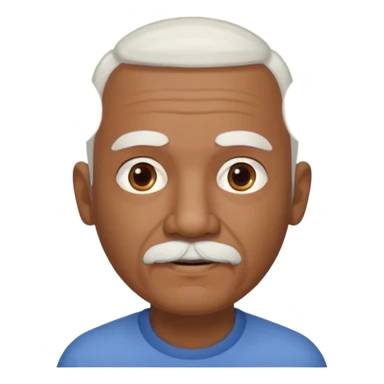 An elderly man emoji with medium-dark skin tone, short neatly trimmed white hair around the sides and back of his head, a bald top, and well-groomed facial hair — a small white mustache paired with a short rounded white goatee that frames his mouth. sticker