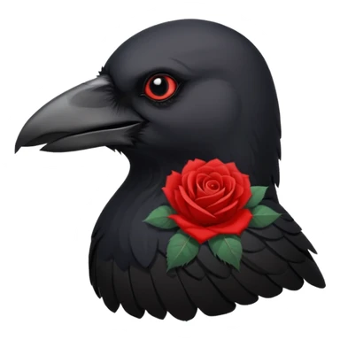 A crow with a white rose with red in its beak sticker