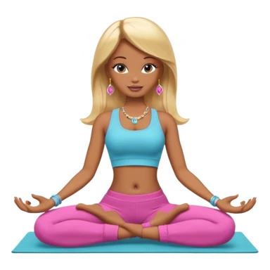 Brown skin blonde hair Barbie doing yoga with belly button pierced sticker