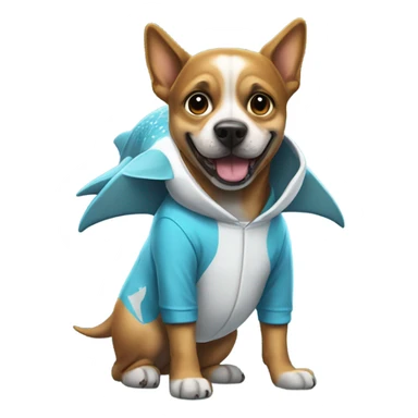 dog wearing shark onesie  sticker