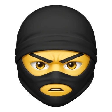 angry ninja face emoji, classic yellow emoji style, all black ninja mask, scowling eyes, no visible skin except eyes sticker