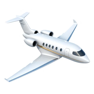 A 3D cartoon sleek white private jet flying through clear sky, sunlight glinting off fuselage, Memoji-style rendering. sticker