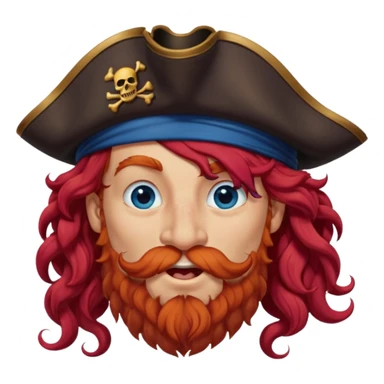 pirate with long curly red hair, blue eyes, strong nose and a chin dimple winking and licking his mouth seductively, no facial hair sticker