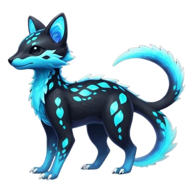 Rare realistic black nebulae shiny sparkly dark-neon glowing bioluminescent edgy badass epic pretty beautiful handsome gorgeous aesthetic colorful vibrant Vernid-Trico-species-Fakemon-creature by LiLaiRa, 4 legs, 1 tail, random markings, (full body) sticker