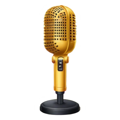 Create a vibrant and dynamic emoji that represents pop vocal performance without people. The design should feature a close-up of a classic stage microphone (retro-style) with a lanyard, set against a stage background. Add concert lighting, a celebratory salute of confetti or fireworks in the background, and musical notes forming a ribbon, symbolizing the performance and creativity of pop vocals. Include subtle elements like a formal stage costume to emphasize the professional aspect. Use bright, bold colors like gold, red, and neon to reflect the energetic and glamorous nature of pop vocal performance. The background should be transparent. sticker